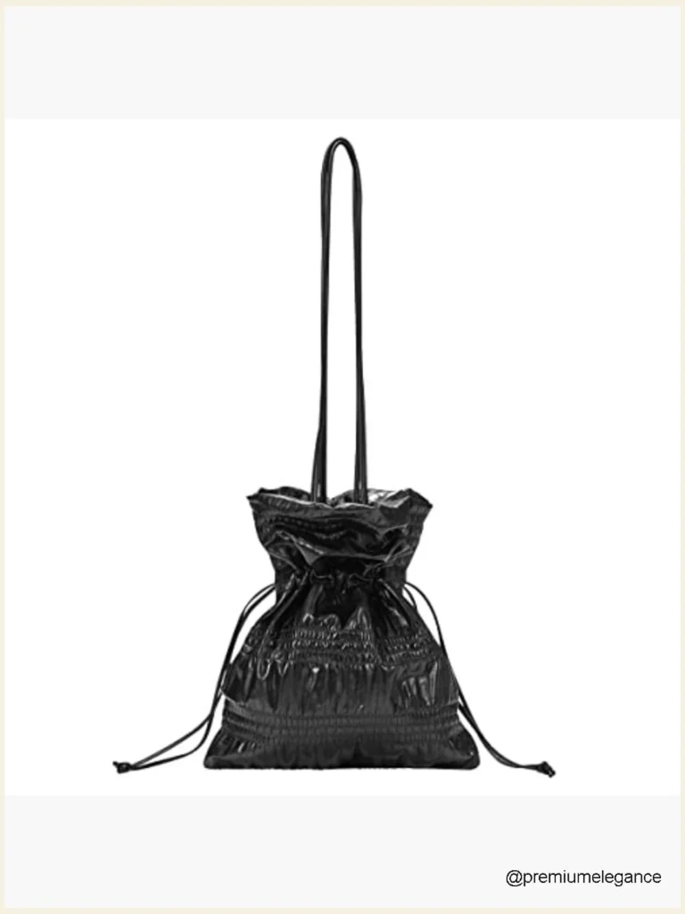 Lightweight PU Leather Crinkle Shoulder Tote Bag Drawstring Closure Work Travel